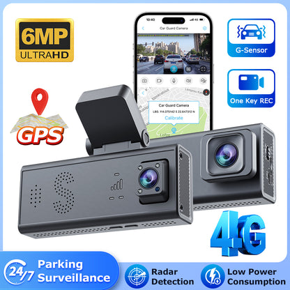 SHIWOJIA CC09 Car Guard Camera 24/7 Parking Radar Detection Front and Rear 6MP Car GPS Night Vision UBOXPRO APP Control Recorder Includes a 128GB memory card.