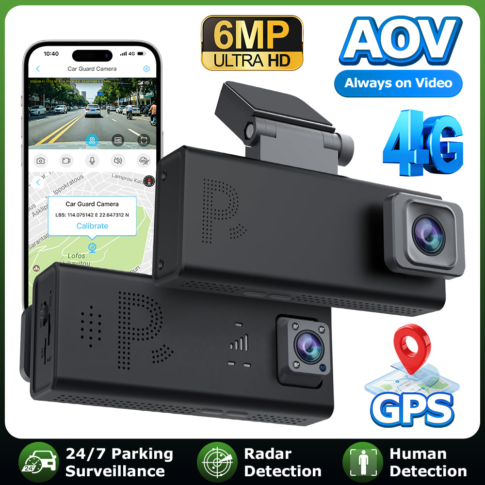 4G AOV Vehicle Security Camera GPS 1080P CMOS Dual Lens AI Radar Detection Night Vision 24/7 Parking Monitoring Car Dash