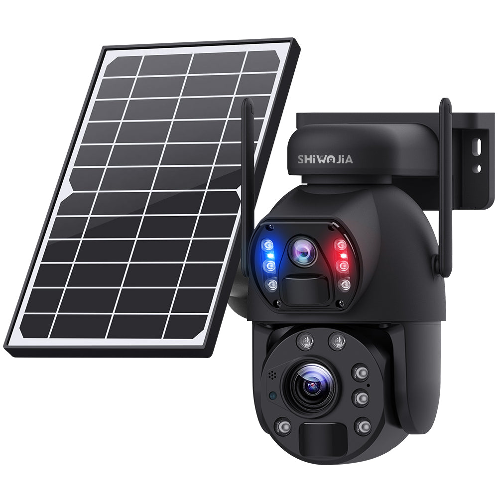 SHIWOJIA 6MP Dual PIR Dual Lens IP67 Metal Solar Battery PTZ 4G Solar Camera Outdoor Surveillance Camera Night Vision