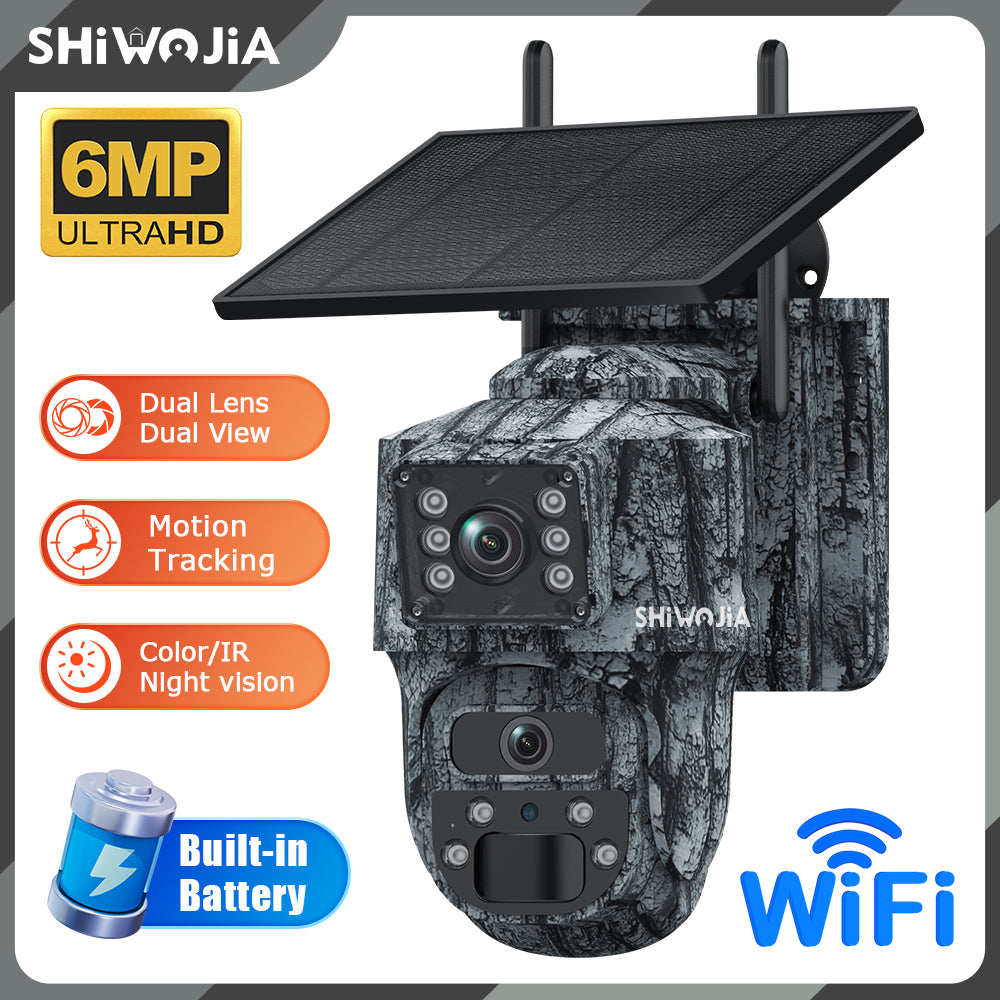 SHIWOJIA 537C 6MP Solar Powered Security Camera 24/7 HD Night Vision Motion Detection Outdoor Surveillance