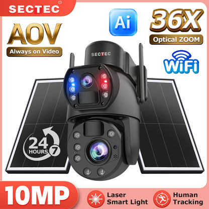 AOV 4G Solar Camera for Resellers 10MP 36X Optical Zoom Solar Powered Security Camera Outdoor IP66 Continuous Recording