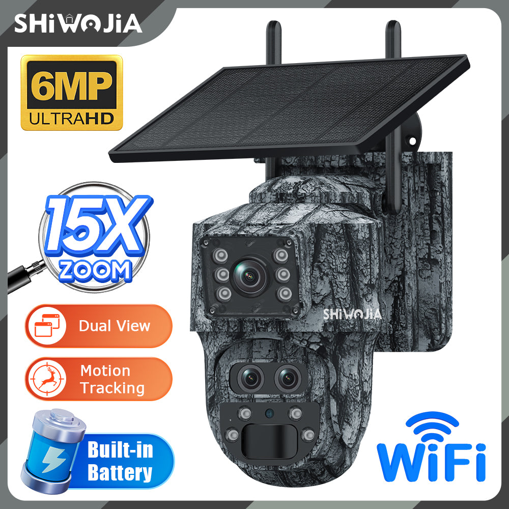 SHIWOJIA 537 15X 4G/WiFi Solar-Powered PTZ Camera – 4K U-Box Triple Lens with Night Vision & CMOS Sensor for Outdoor Security