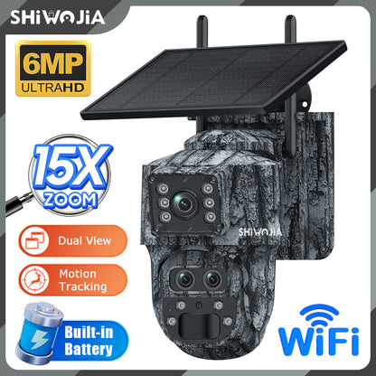 SHIWOJIA 537 15X 4G/WiFi Solar-Powered PTZ Camera – 4K U-Box Triple Lens with Night Vision & CMOS Sensor for Outdoor Security