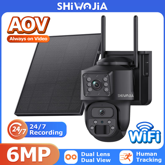 Shiwojia AOV 6MP PIR 4G Solar Powered Security Camera System Ultra HD Night Vision 24 7 Monitoring Waterproof Outdoor Surveillanc