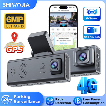 SHIWOJIA CC09 Car Guard Camera 24/7 Parking Radar Detection Front and Rear 6MP Car GPS Night Vision UBOXPRO APP Control Recorder Includes a 128GB memory card.