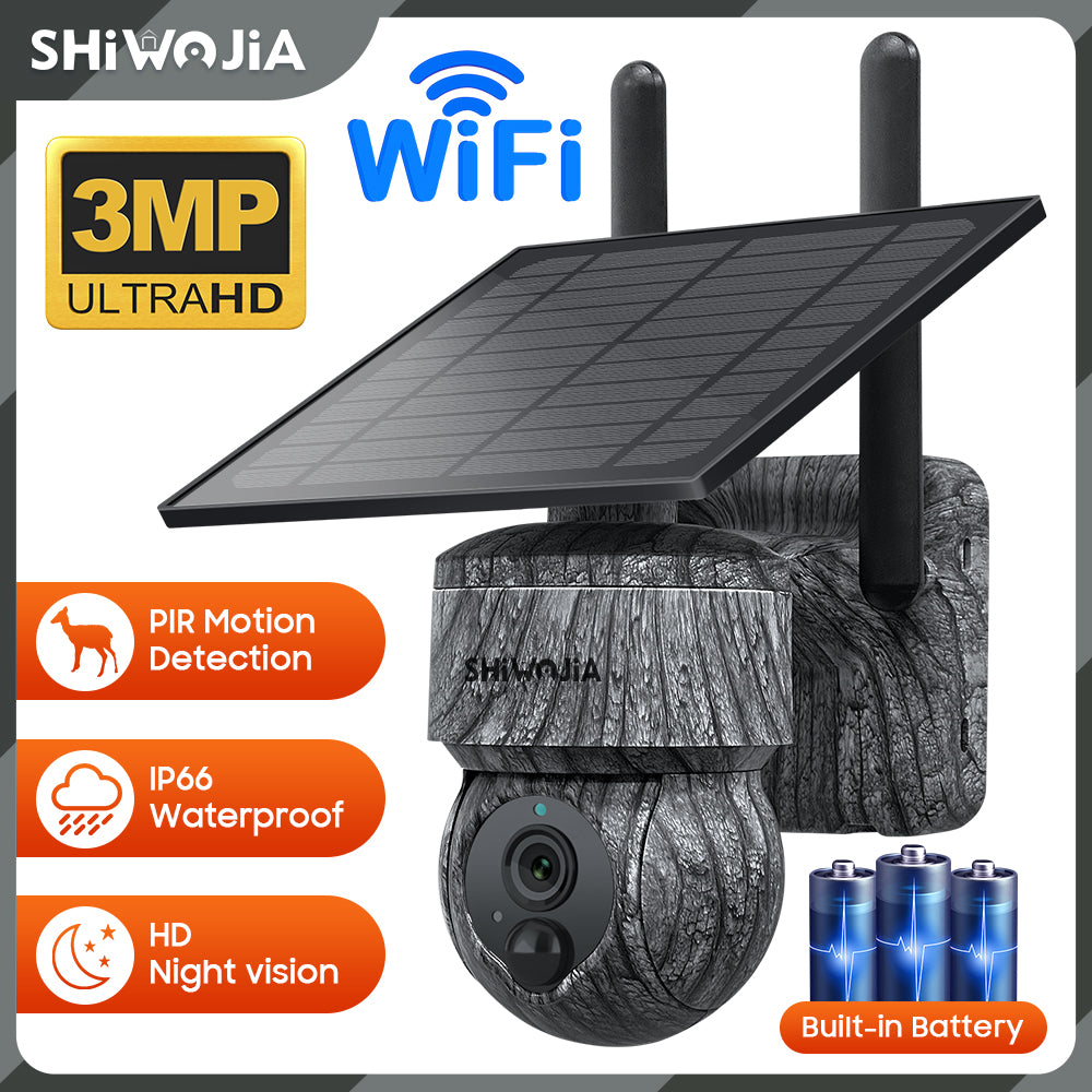 SHIWOJIA 517c-3M Solar Camera Mini CCTV Camera 3MP Home Security UBOX Night Vision PTZ Dome Camera Low Price Gray