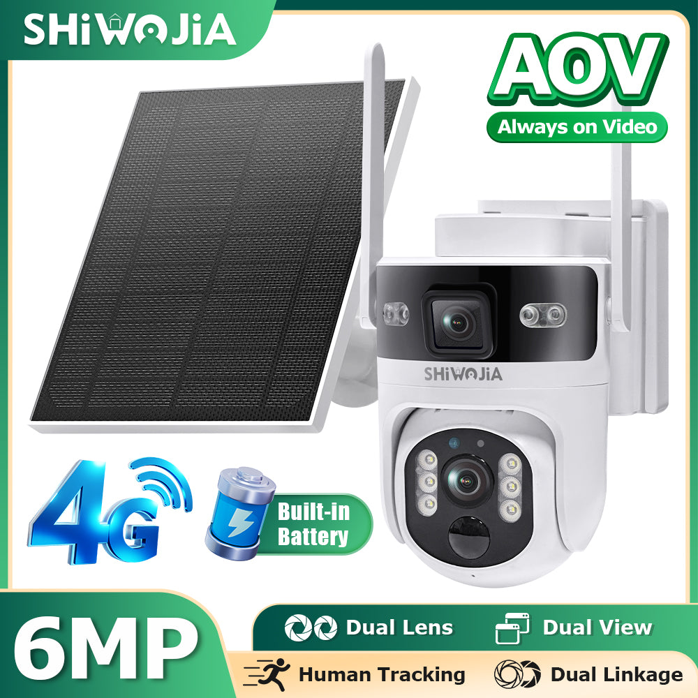 Shiwojia AOV 6MP PIR 4G Solar Powered Security Camera System Ultra HD Night Vision 24 7 Monitoring Waterproof Outdoor Surveillanc