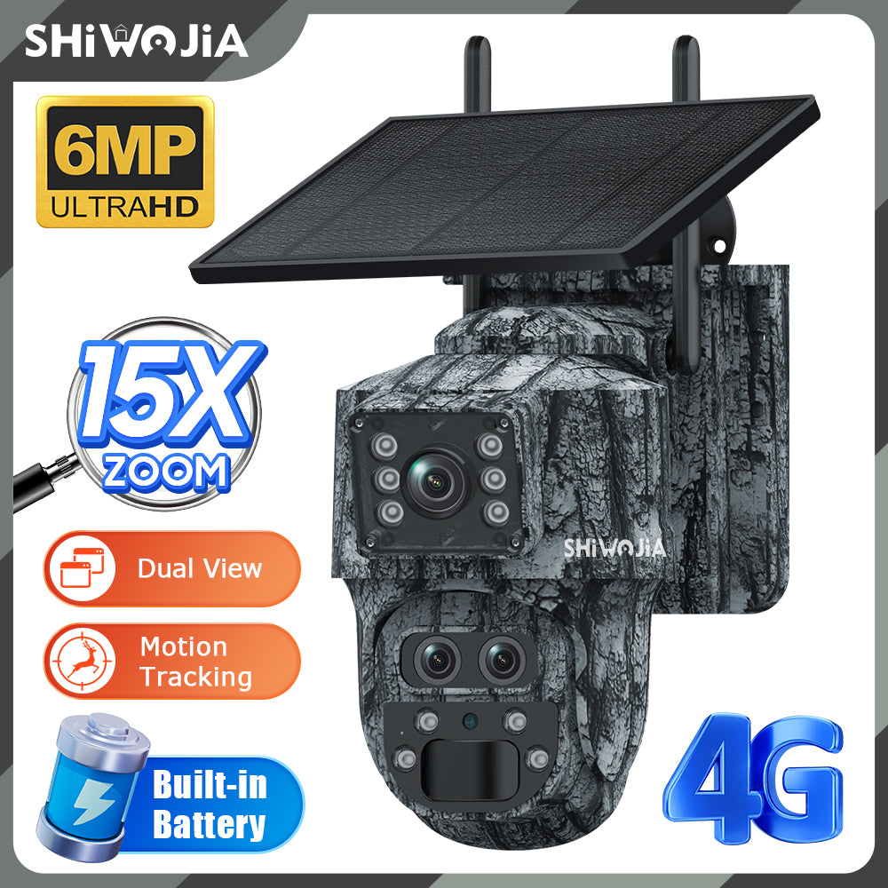 SHIWOJIA 537 15X 4G/WiFi Solar-Powered PTZ Camera – 4K U-Box Triple Lens with Night Vision & CMOS Sensor for Outdoor Security