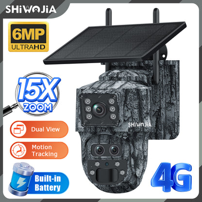 SHIWOJIA 537 15X 4G/WiFi Solar-Powered PTZ Camera – 4K U-Box Triple Lens with Night Vision & CMOS Sensor for Outdoor Security
