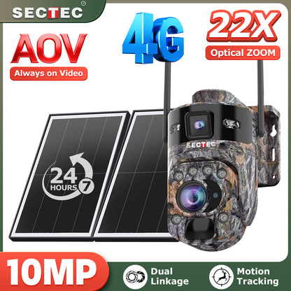 24/7 Recording Camouflage Solar Security Camera 4G WiFi Outdoor PTZ CCTV Camera Dual Lens AI Auto Tracking Night Vision