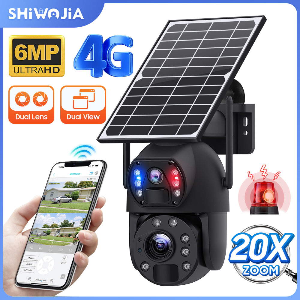 SHIWOJIA 6MP Big 20X Zoom Lens Dual View Solar Battery PTZ Camera Outdoor Wifi Surveillance Camera
