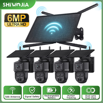 SHIWOJIA SRK04 10W 4G Router & Dual Lens 6MP Wireless CCTV Camera System Outdoor All-in-One Solar Power Security Kit with Night Vision