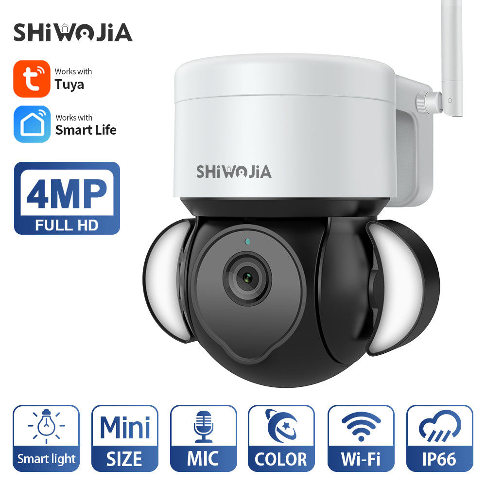 SHIWOJIA Tuya Camera IP Surveillance Camera Outdoor 4MP Floodlight Voice IR Night Vision Security Protection Camera 
