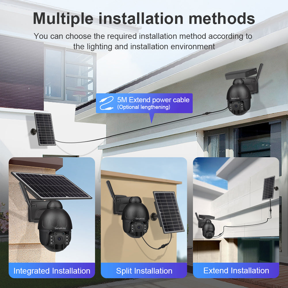SHIWOJIA 4G SIM / WIFI IP67 HD 3MP Solar Panel Outdoor Monitoring CCTV Camera Smart Home Intrusion Alarm Built-in Battery