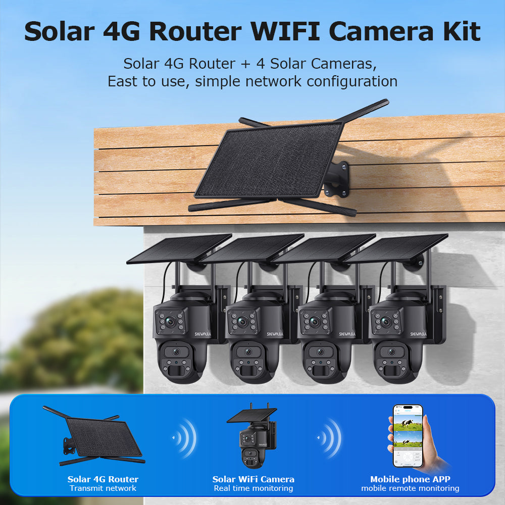 SHIWOJIA SRK04 10W 4G Router & Dual Lens 6MP Wireless CCTV Camera System Outdoor All-in-One Solar Power Security Kit with Night Vision