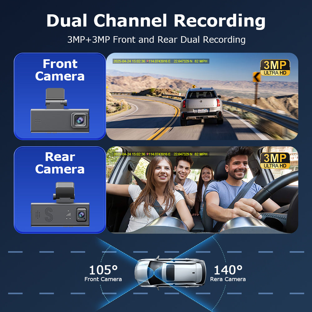 SHIWOJIA CC09 Car Guard Camera 24/7 Parking Radar Detection Front and Rear 6MP Car GPS Night Vision UBOXPRO APP Control Recorder Includes a 128GB memory card.