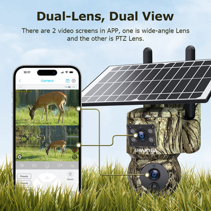 SHIWOJIA 6MP Solar Camera 4G SIM / WIFI Security Outdoor Camouflage Color Dual Lens Solar Battery PTZ Camera 