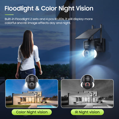 SHIWOJIA Outdoor Camera 4G SIM /WIFI Solar Powered 7800mAh Battery with 5W Solar Panels 3MP Color Night Vision Wireless Garden CCTV.Built-in Battery