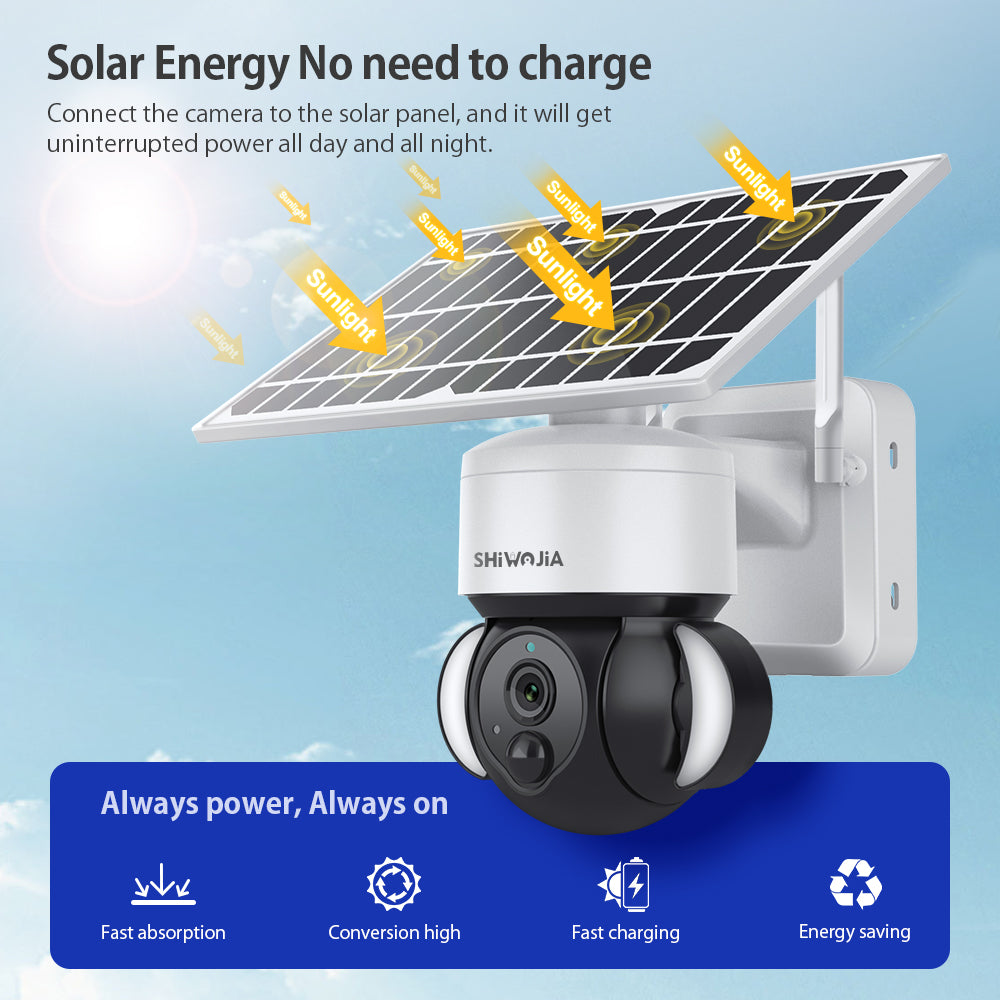 SHIWOJIA 3MP Solar Camera 4G SIM / WIFI Security Outdoor Recording Humanoid Tracking Floodlight Solar Battery PTZ Camera