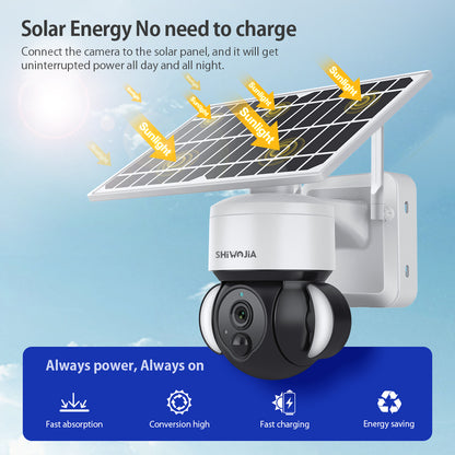 SHIWOJIA 3MP Solar Camera 4G SIM / WIFI Security Outdoor Recording Humanoid Tracking Floodlight Solar Battery PTZ Camera