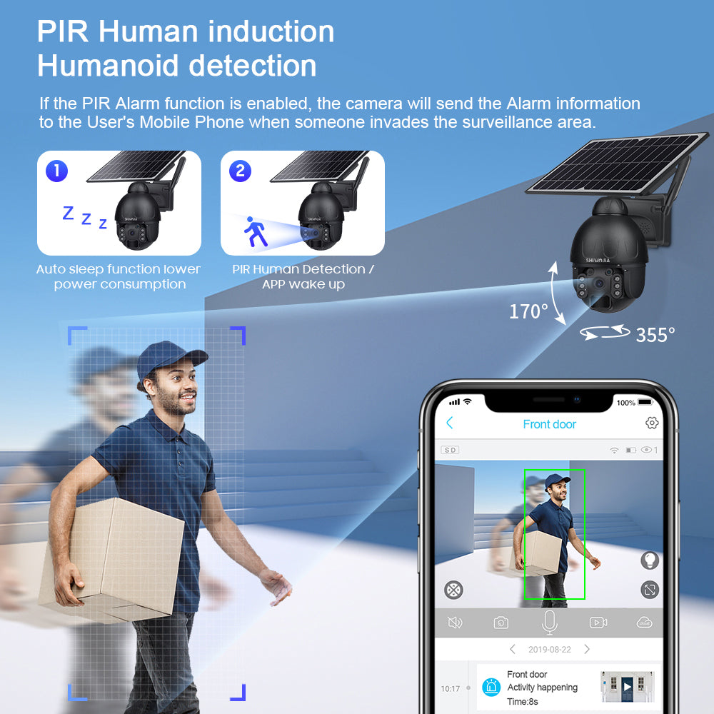 SHIWOJIA 4G SIM / WIFI IP67 HD 3MP Solar Panel Outdoor Monitoring CCTV Camera Smart Home Intrusion Alarm Built-in Battery