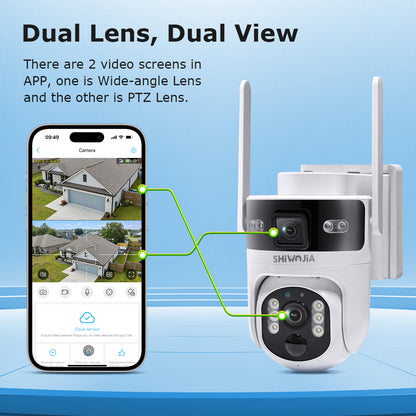 SHIWOJIA 637 Dual Len 4G Solar Camera AOV 24/7 Full Time Recording Ptz Camera Outdoor IP65 6MP HD Motion Detection CCTV Camera