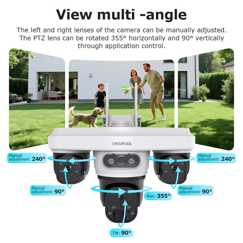 SHIWOJIA 563AOV 9MP Solar Camera 4G SIM Thress Screen WIFI Wireless Outdoor Security PTZ Camera 7/24 Hour Video Recording UBOXPRO