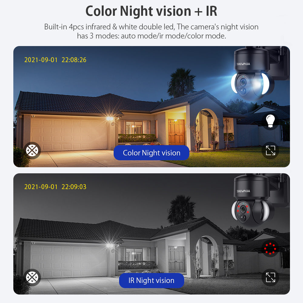 SHIWOJIA 3MP Solar Camera 4G SIM / WIFI Security Outdoor Recording Humanoid Tracking Floodlight Solar Battery PTZ Camera 