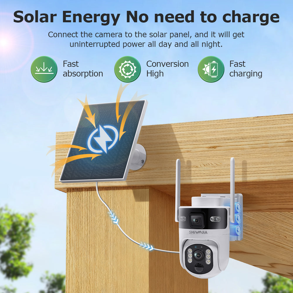 SHIWOJIA 637 Dual Len 4G Solar Camera AOV 24/7 Full Time Recording Ptz Camera Outdoor IP65 6MP HD Motion Detection CCTV Camera