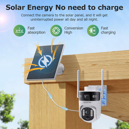 SHIWOJIA 637 Dual Len 4G Solar Camera AOV 24/7 Full Time Recording Ptz Camera Outdoor IP65 6MP HD Motion Detection CCTV Camera