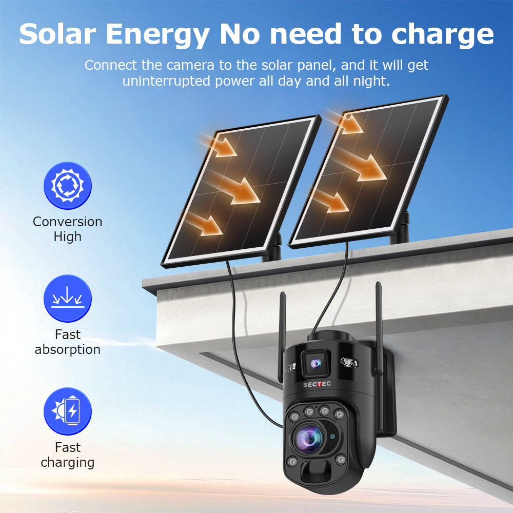 10MP AOV Outdoor PTZ Security Camera Solar Powered 24/7 Recording 22X Optical Zoom Dual Lens 4G WiFi CCTV Camera