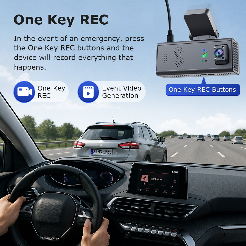 SHIWOJIA CC09 Car Guard Camera 24/7 Parking Radar Detection Front and Rear 6MP Car GPS Night Vision UBOXPRO APP Control Recorder Includes a 128GB memory card.