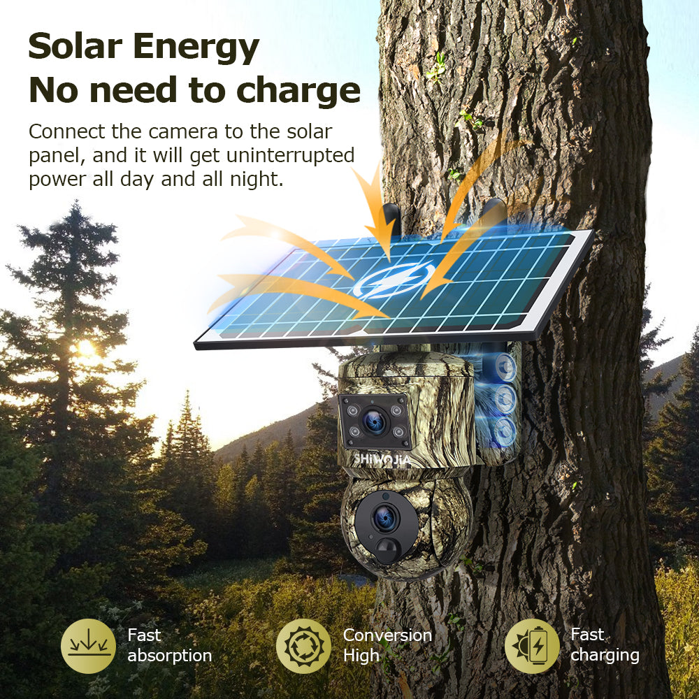SHIWOJIA 6MP Solar Camera 4G SIM / WIFI Security Outdoor Camouflage Color Dual Lens Solar Battery PTZ Camera 