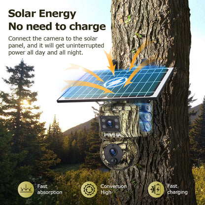 SHIWOJIA 6MP 4G With GPS Location Camouflage Color Dual Lens Solar Battery PTZ Camera Support PIR Detection Wake Built In 12000mAh Battery