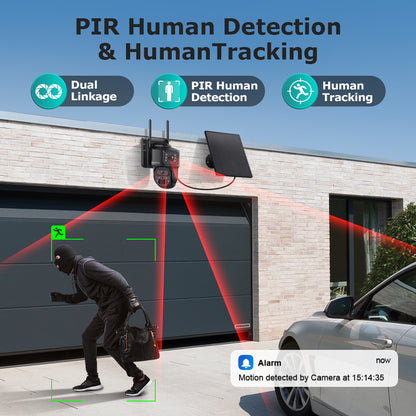 SHIWOJIA PT 8MP AOV 4G Solar Camera 360° PTZ Outdoor Security Camera 4G LTE Wifi Network 7800 Battery Auto Tracking IP Camera