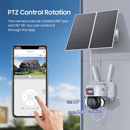 SHIWOJIA 3MP Solar Camera 4G SIM / WIFI Security Outdoor Recording Humanoid Tracking 20W Solar Battery Red Blue Alarm Floodlight PTZ Camera 