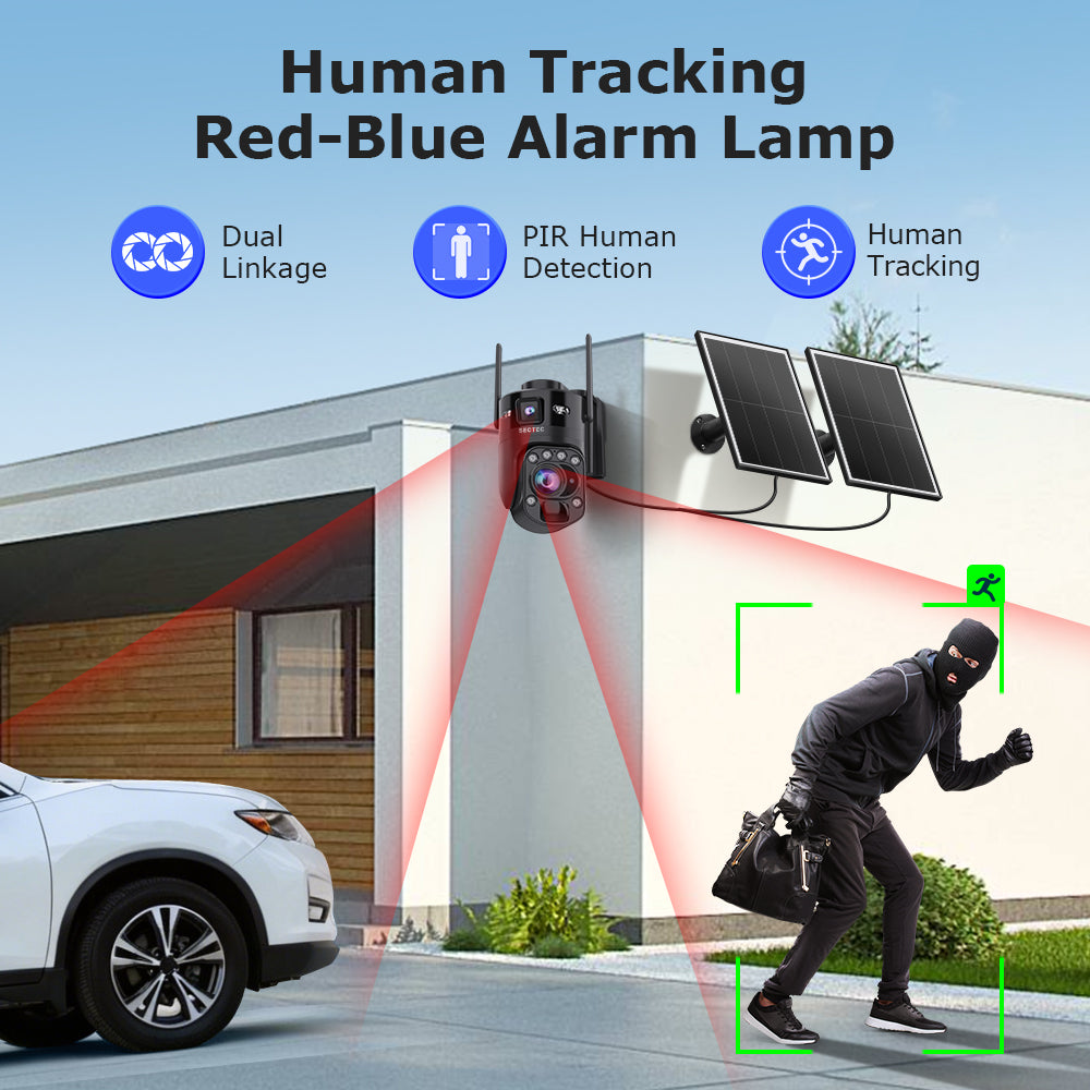 10MP AOV Outdoor PTZ Security Camera Solar Powered 24/7 Recording 22X Optical Zoom Dual Lens 4G WiFi CCTV Camera