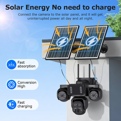 SHIWOJIA 523-9M-AOV Triple Len 24/7 Full Time Recording AOV 4G Solar Camera PIR Human Tracking Area Detect AI Camera GSM IP66 New Gen Network Camera