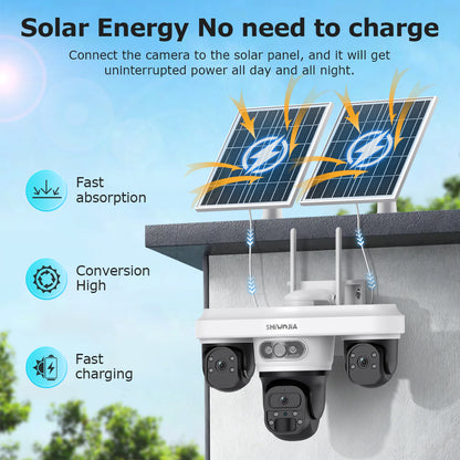SHIWOJIA 563AOV 9MP Solar Camera 4G SIM Thress Screen WIFI Wireless Outdoor Security PTZ Camera 7/24 Hour Video Recording UBOXPRO