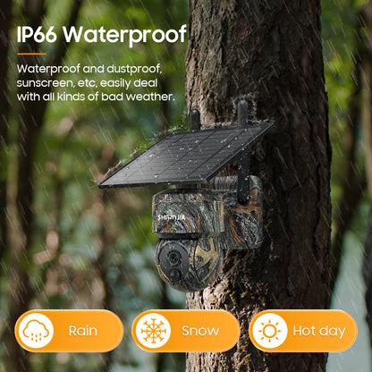 SHIWOJIA Camouflage Color Solar Battery PTZ Camera.4G SIM / WIFI  360° View Animal Monitoring.Built-in Battery