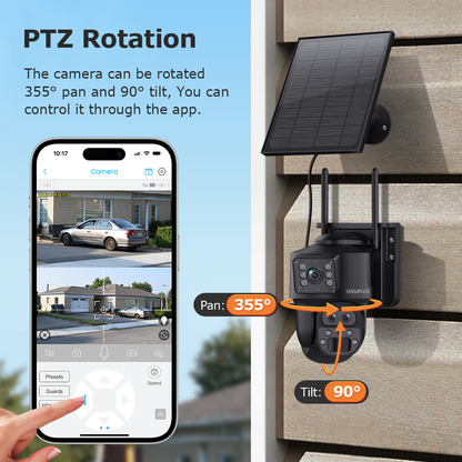 SHIWOJIA 537 8MP Solar Powered Security Camera Night Vision Motion Detection Outdoor Surveillance
