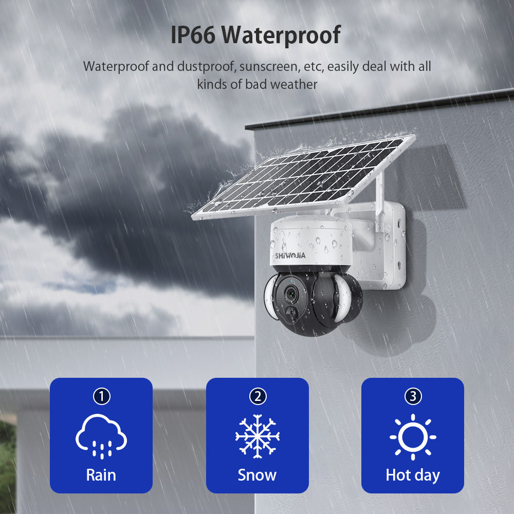 SHIWOJIA 3MP Solar Camera 4G SIM / WIFI Security Outdoor Recording Humanoid Tracking Floodlight Solar Battery PTZ Camera