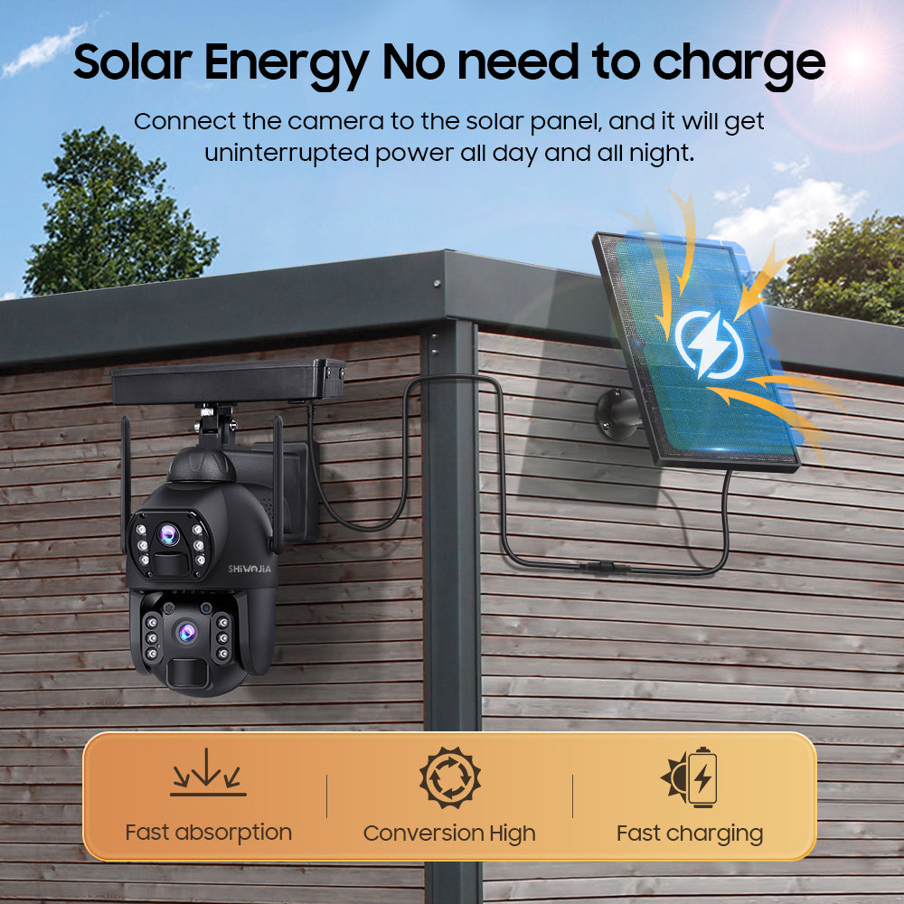 536AOV 24/7 Recording 4G Solar Camera 6MP Wireless WiFi Camera Auto Monitoring 10W Solar panel 20100mAh battery IP66