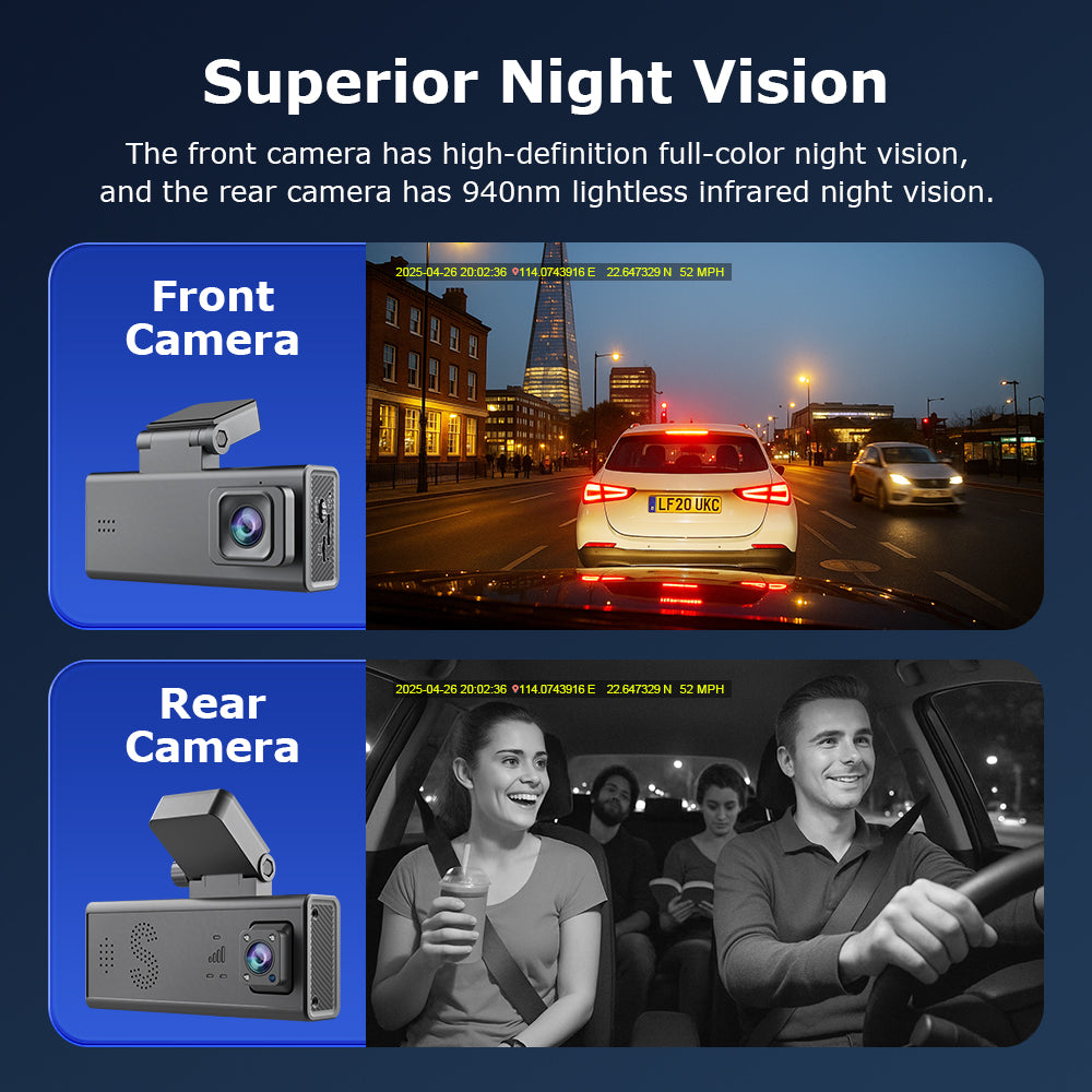 SHIWOJIA CC09 Car Guard Camera 24/7 Parking Radar Detection Front and Rear 6MP Car GPS Night Vision UBOXPRO APP Control Recorder Includes a 128GB memory card.