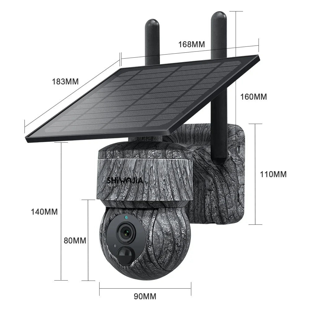 كاميرا SHIWOJIA الشمسية الخلوية، كاميرا صيد 4G SIM / WIFI، 360 درجة PTZ، فيديو مباشر 3 مساءً، الأشعة تحت الحمراء تحت الحمراء، كاميرات الألعاب مع حركة مقاومة للماء بما في ذلك البطارية المدمجة