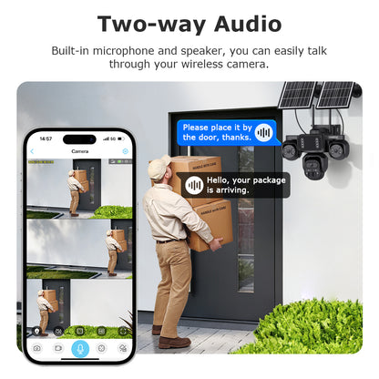 SHIWOJIA 523-9M-AOV Triple Len 24/7 Full Time Recording AOV 4G Solar Camera PIR Human Tracking Area Detect AI Camera GSM IP66 New Gen Network Camera