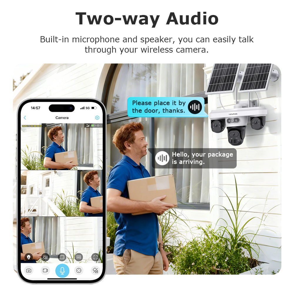 SHIWOJIA 563AOV 9MP Solar Camera 4G SIM Thress Screen WIFI Wireless Outdoor Security PTZ Camera 7/24 Hour Video Recording UBOXPRO
