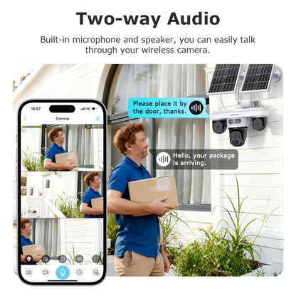 SHIWOJIA 563AOV 9MP Solar Camera 4G SIM Thress Screen WIFI Wireless Outdoor Security PTZ Camera 7/24 Hour Video Recording UBOXPRO