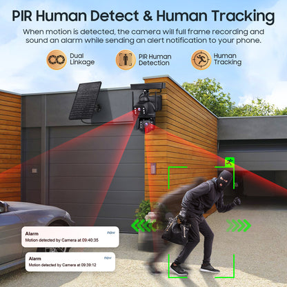 536AOV 24/7 Recording 4G Solar Camera 6MP Wireless WiFi Camera Auto Monitoring 10W Solar panel 20100mAh battery IP66