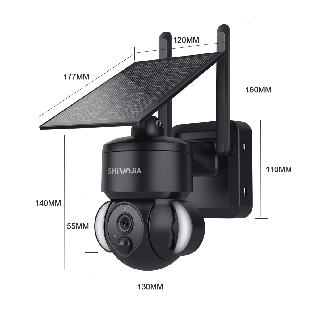 SHIWOJIA Outdoor Camera 4G SIM /WIFI Solar Powered 7800mAh Battery with 5W Solar Panels 3MP Color Night Vision Wireless Garden CCTV.Built-in Battery